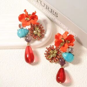 Zara Colorful Floral Gem Artistic Earrings